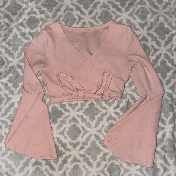 SHEIN Tops - Pink Bell Sleeve Crop Top